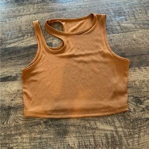 SHEIN Rust/Camel Ribbed Asymmetrical Crop Tank Top
